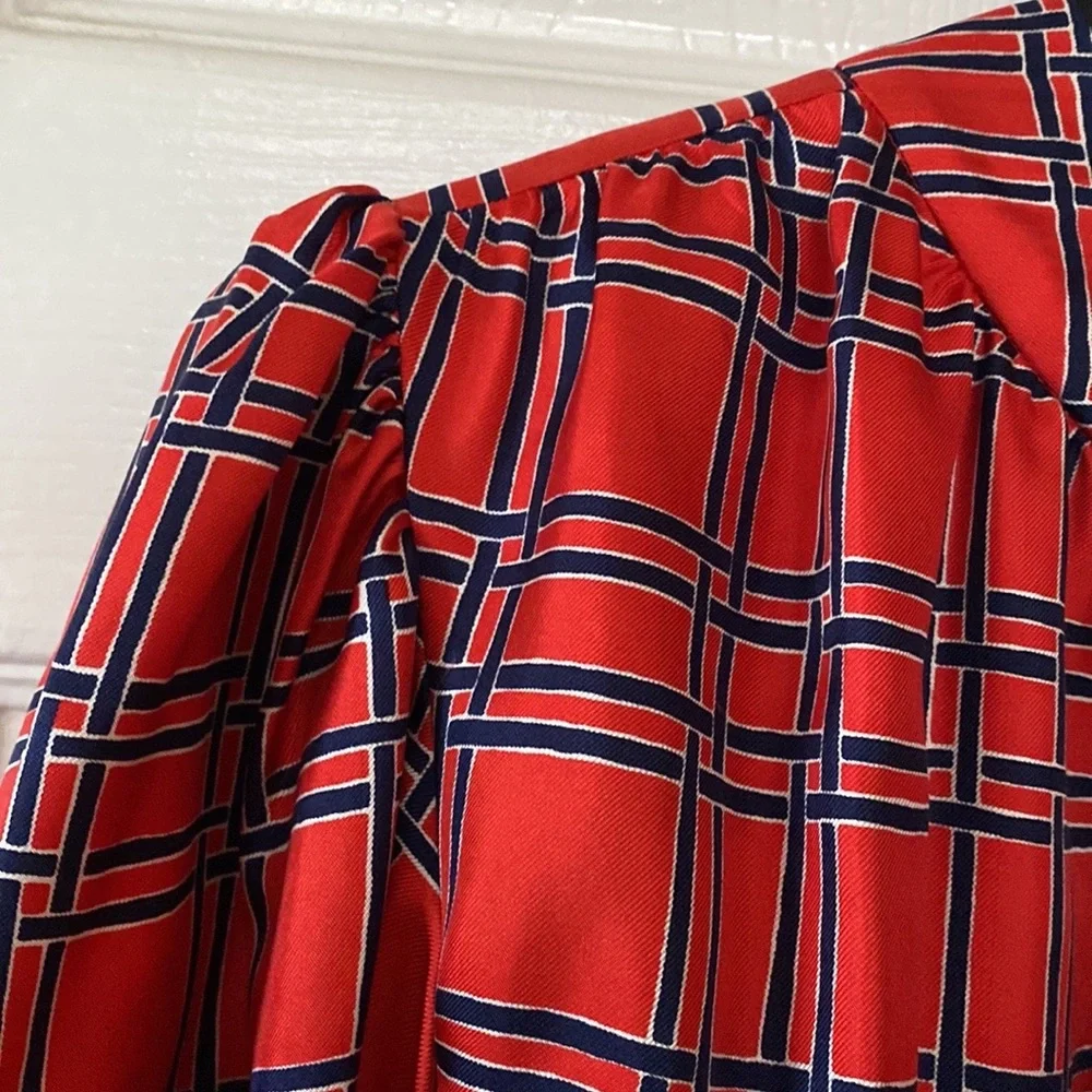 VTG 70’s YSL Saint Laurent Rive Gauche Red Plaid Blouse - Picture 6 of 10
